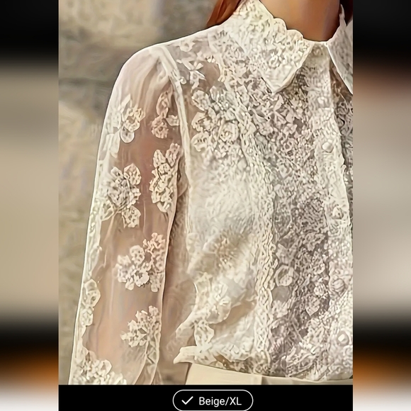 Elegant Lace Beige Women's Top SzXL - Picture 2 of 4